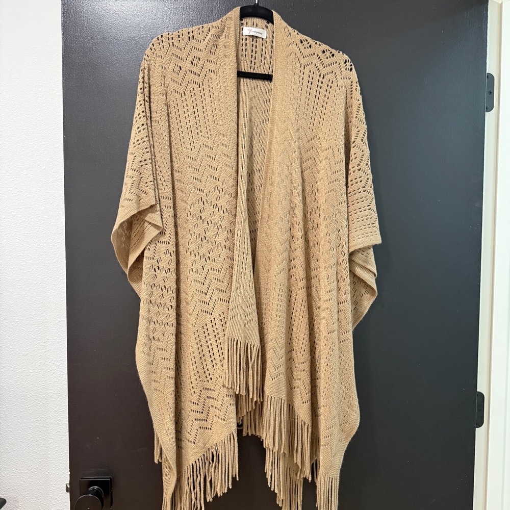 Elegant Tan Knit Poncho